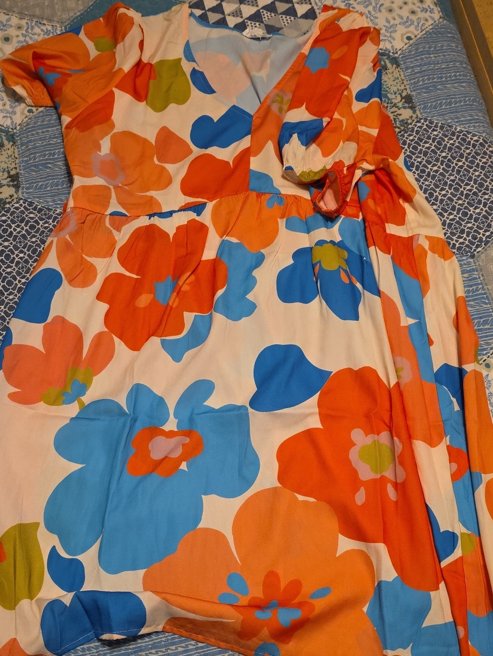 Chic Soul Orange Blue Floral Wrap Dress